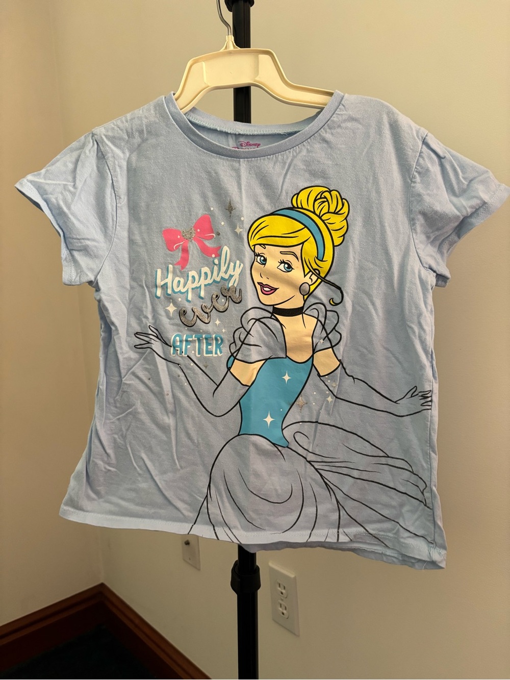 Disney Light Blue Cinderella Graphic Tee with Pink Bow Accent
